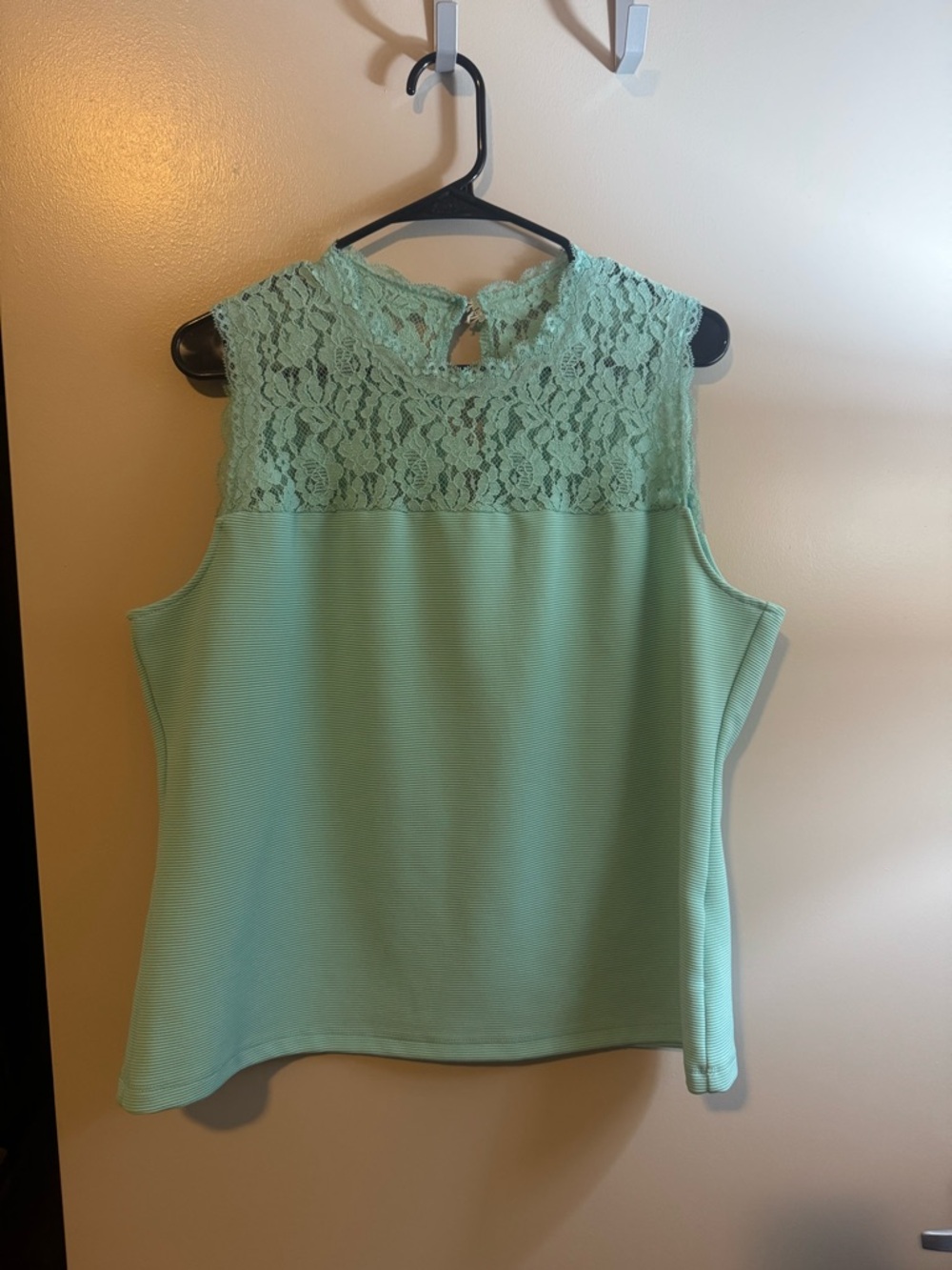 New York & Company Mint Lace Yoke Tank Top